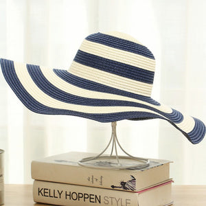 Striped Wide Brim Straw Beach Hat (Available in Multiple Colors)