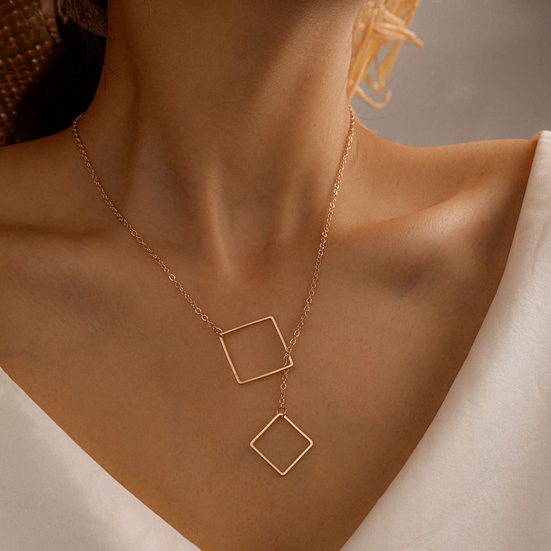 Diamond Buckle Square Pendant Chain Necklace