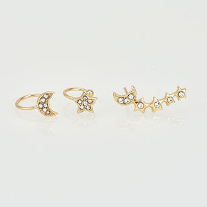 Diamond Moon and Stars Earring Cuff Set (Available in Multiple Colors)
