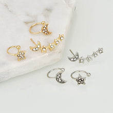 Load image into Gallery viewer, Diamond Moon and Stars Earring Cuff Set (Available in Multiple Colors)
