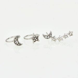 Diamond Moon and Stars Earring Cuff Set (Available in Multiple Colors)