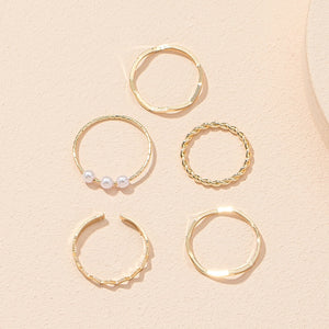 Geometric Pearl Ring Set