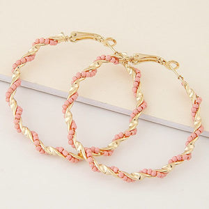 Beaded Guilloche' Hoop Earrings (Available in Multiple Colors)