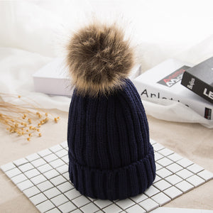 Knitted Removable Pom-Pom Beanies (Available in Multiple Colors)