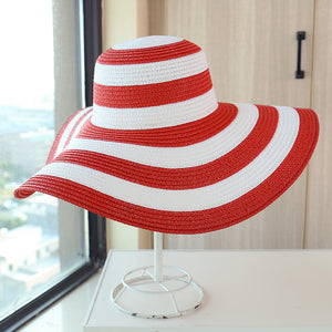 Striped Wide Brim Straw Beach Hat (Available in Multiple Colors)